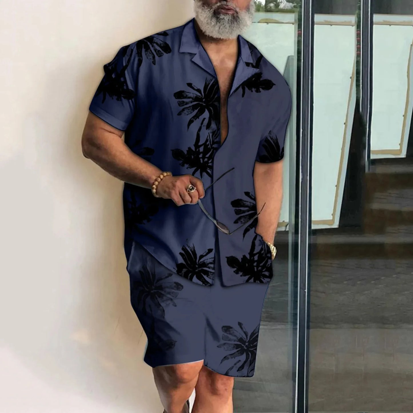 Set Plate-size streetwear, Hawaiian men's Vacation suits, Printed 3D Casual short-sleeved shirts, Beach Shorts - Ellianto fashion Men's