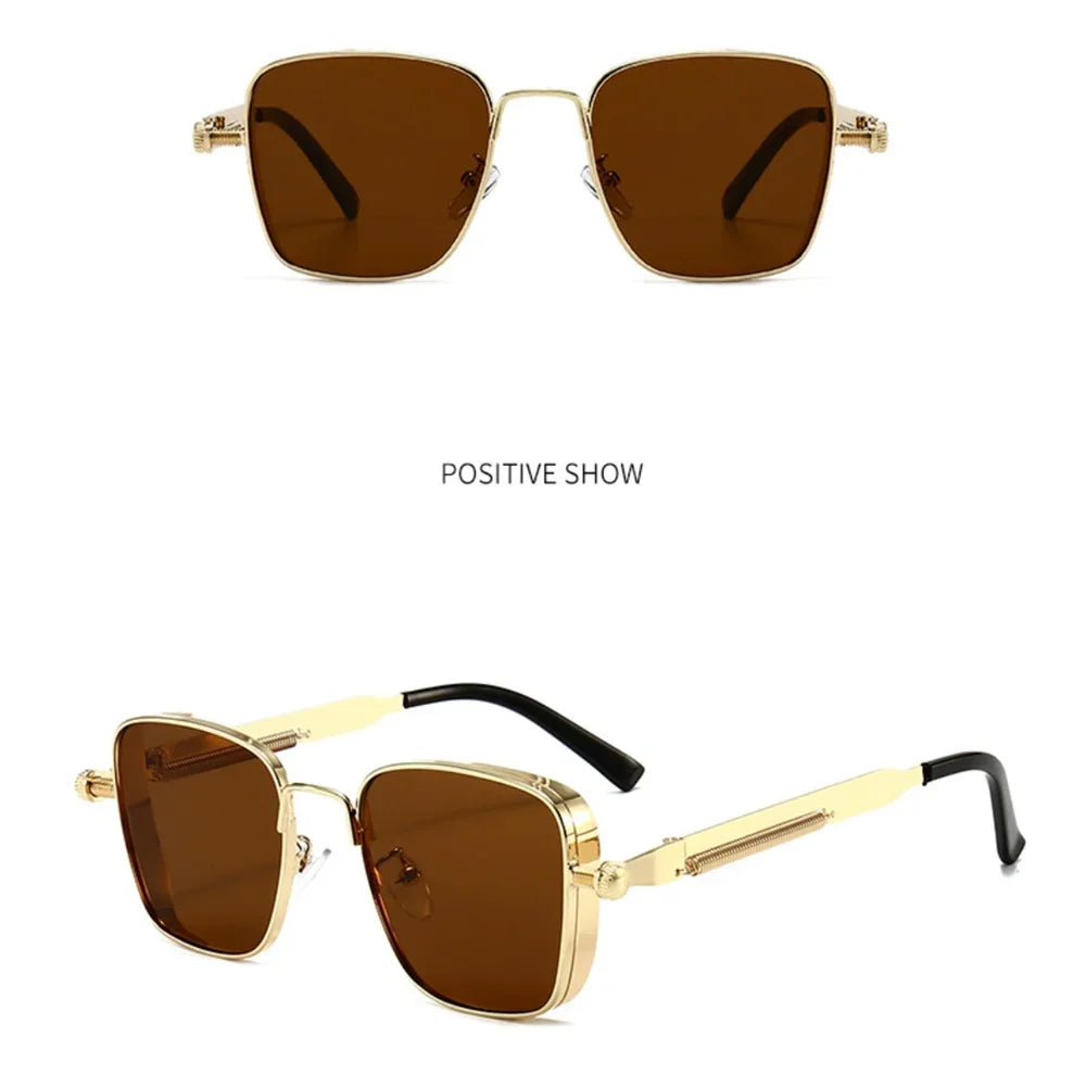Men Driving Sunglasses Vintage Steampunk Square Sunglasses Metal Frame with Spring Hinges Women Eyepiece Trendy Driver Glasses - Ellianto fashion Men's