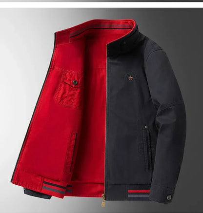 Men’s Spring-Autumn Jacket – Stand-Collar, 100% High-Quality Cotton Reversible Design with Loose-Fit Comfort (Sizes M–4XL, 2025)