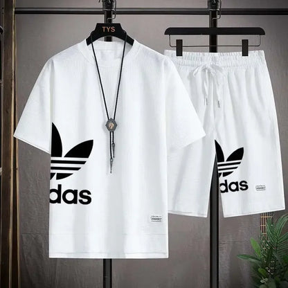 Summer 2025 New Men's pullover sportswear Set, fashionable basketball men's casual short-sleeved T-shirt + shorts two-piece set - Ellianto fashion Men's