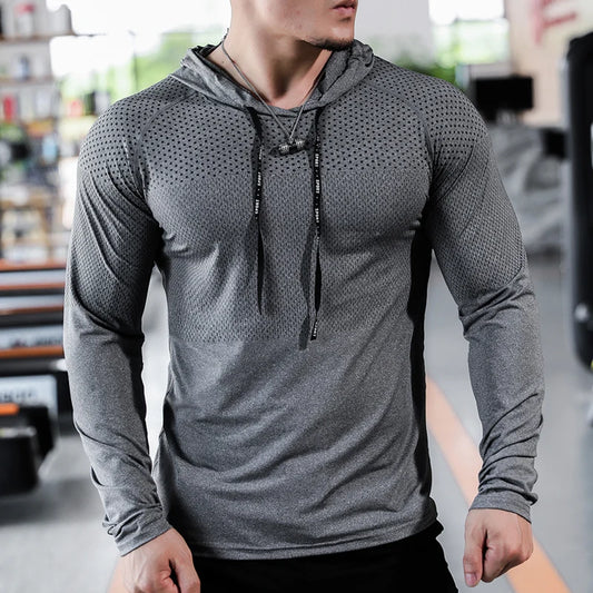 Mens Fitness Tracksuit Running Sport Hoodie Gym Joggers Hooded Outdoor Workout Shirts Tops Clothing Muscle Training Sweatshirt - Ellianto fashion Men's