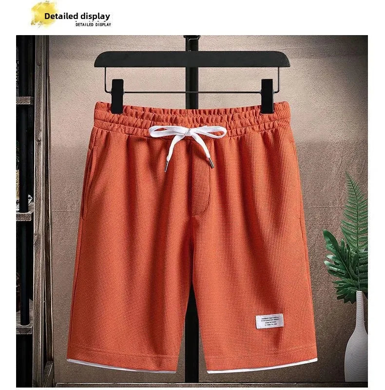 Casual Men's Sportswear Set Summer Short Sleeve Drawstring Shorts Loose Five-Quarter Pants Thin Male Outfit Two-Piece Suit - Ellianto fashion Men's