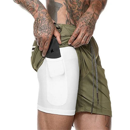 Men Sport Shorts Sportswear Double-deck Running Shorts 2 In 1 Beach Bottoms Summer Gym Fitness Training Jogging Short Pants Men - Ellianto fashion Men's