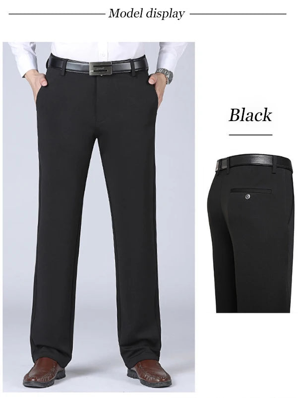 Men's Trousers Summer Thin Business Casual Pants Classic Solid Color Elastic Comfortable Loose Straight Brand Men's Wear - Ellianto fashion Men's