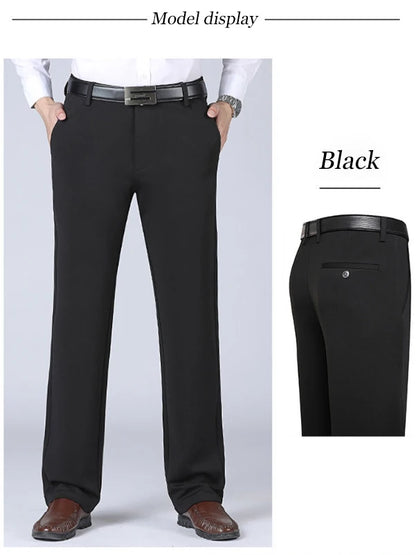 Men's Trousers Summer Thin Business Casual Pants Classic Solid Color Elastic Comfortable Loose Straight Brand Men's Wear - Ellianto fashion Men's