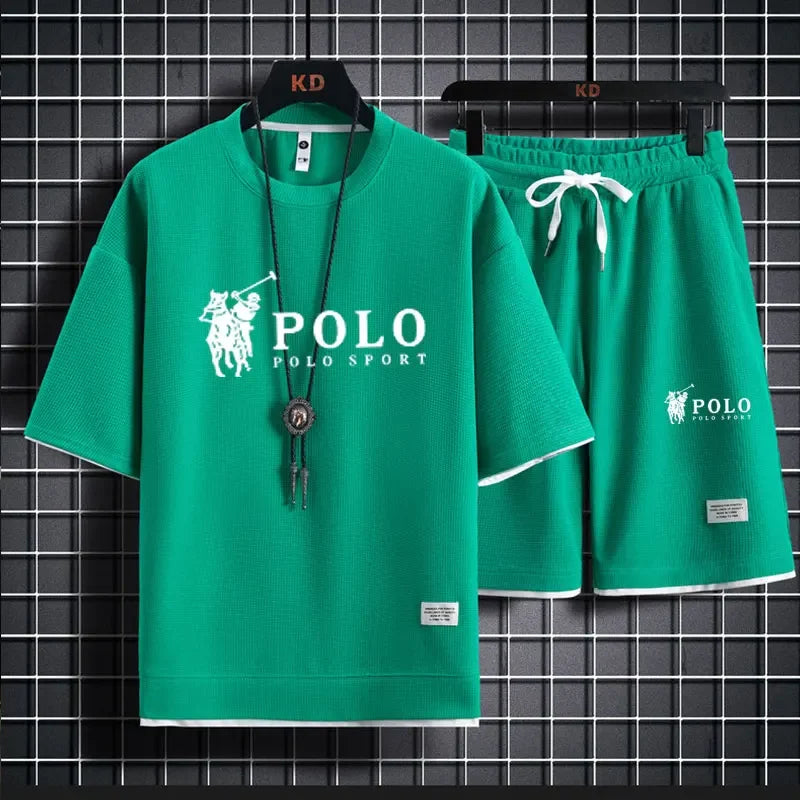 Set summer of 2025, a two-piece set of Korean-style men's short-sleeved T-shirts and sports shorts paired with casual sportsw - Ellianto fashion Men's
