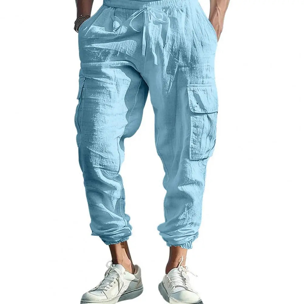 Lightweight Summer Trousers Men Linen Pants Breathable Men's Linen Jogger Pants with Drawstring Waist for Summer for Beach - Ellianto fashion Men's