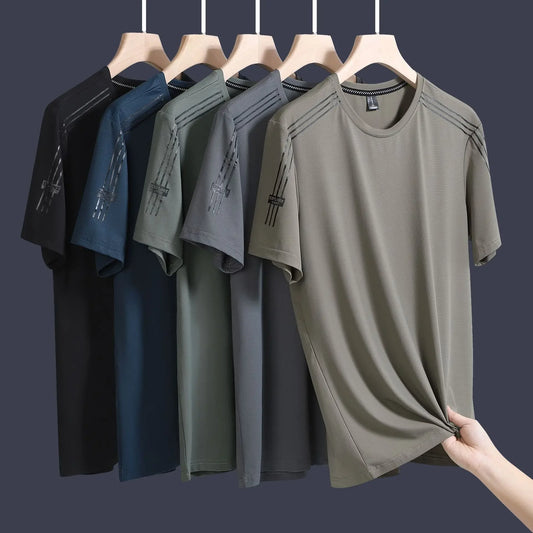 Summer Printed Ice Silk Men's T-shirt Sport Casual Running Fitness Breathable Short Sleeve Large Size Quick Dry Top - Ellianto fashion Men's