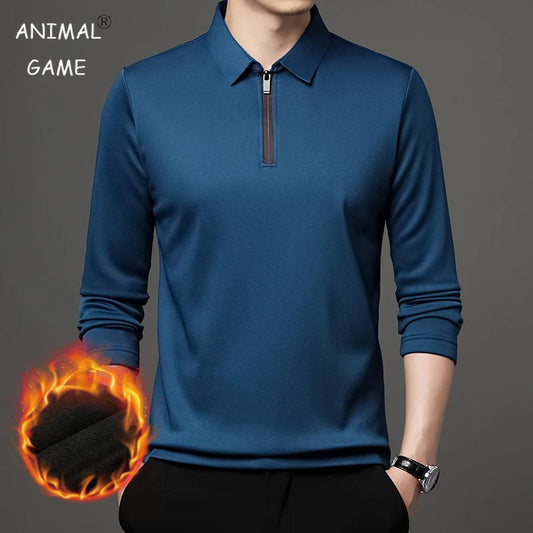New T Shirt Zipper Polo Shirt Male Fashion Turn-Down Collar Long Sleeve Business Men Clothes - Ellianto fashion Men's