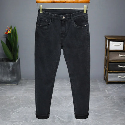 Korean black gray Skinny Tight Business Fashion Men Slim Fit Jeans Trendy Stretch denim Casual Small Legs Men's Pencil Pants - Ellianto fashion Men's