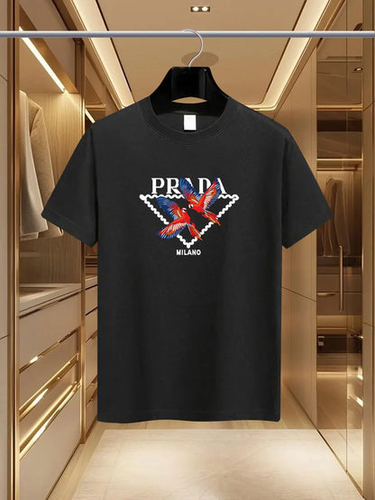 The 2025 new summer men's luxury fashion PDA brand Milan print T-shirt, pure cotton round neck casual fashion Y2K high-end and h - Ellianto fashion Men's