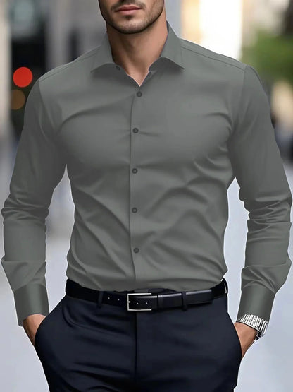 Men's Casual Long Sleeve White Shirt Spring Autumn Slim Fit Formal Workwear Shirt Comfortable Breathable Office Shirt - Ellianto fashion Men's