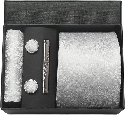 100% Silk Necktie Paisley Floral Mens Tie Top Quality Business Tie Pocket Square Tie Clip Cufflinks Set Classic For Men Gift Box - Ellianto fashion Men's