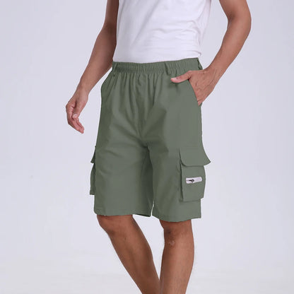 Men's Tactical Shorts Summer Casual Cargo Shorts Knee-length Multi-pockets Elastic Waist Work Hiking Overalls Short Pants Male - Ellianto fashion Men's
