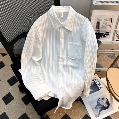 Loose-Fit Striped Ice Silk Long-Sleeve Shirt – Lightweight Summer Comfort with Effortless Style and Sun Protection for the Modern Gentleman