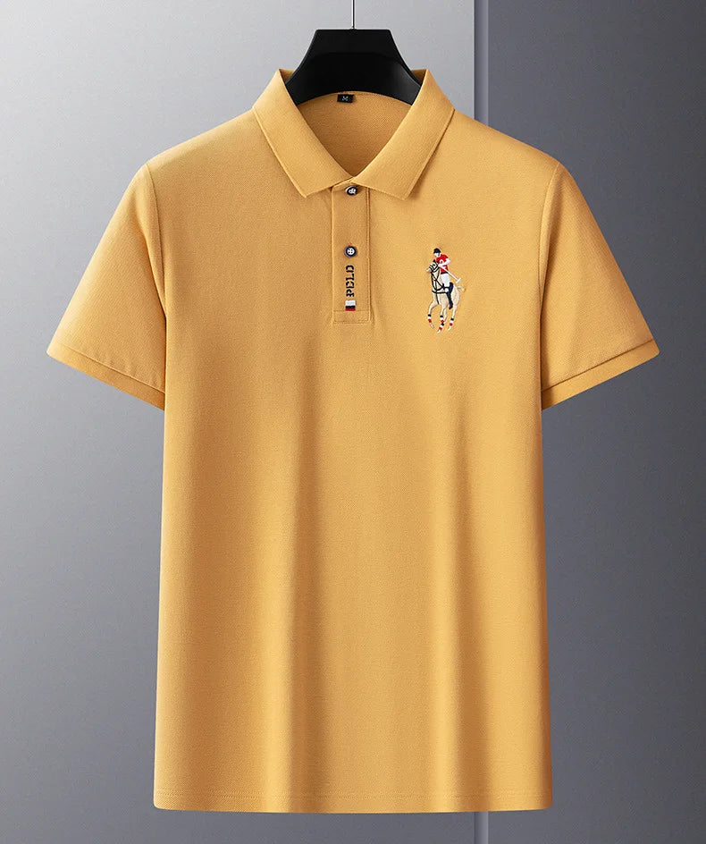Brand Embroidered Men's Pure Cotton Popsicle Cotton Short Sleeved Polo Shirt Summer New Business Casual Breathable Men's Top 4xl - Ellianto fashion Men's