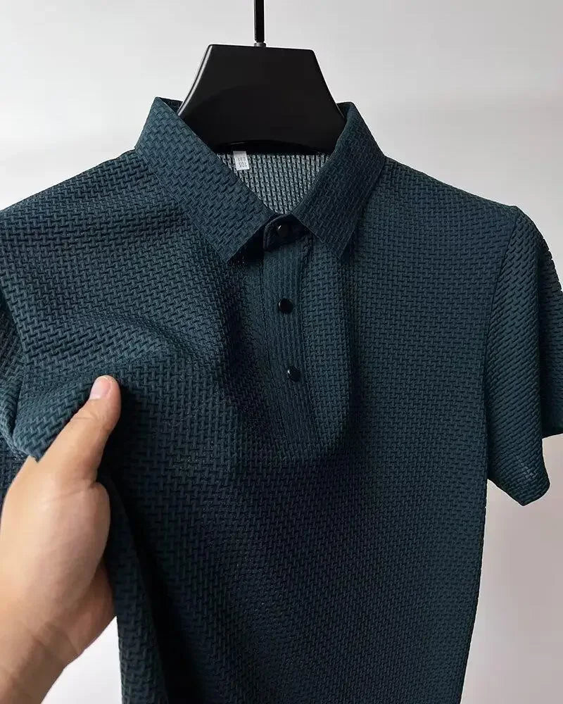 Summer New Ice Silk Mesh Short Sleeve POLO Shirt Men's Solid Color Versatile Cool Feeling Business Casual Half Sleeve Top Trendy - Ellianto fashion Men's