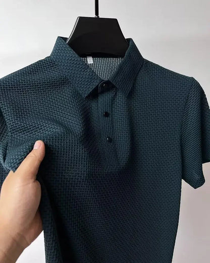 Summer New Ice Silk Mesh Short Sleeve POLO Shirt Men's Solid Color Versatile Cool Feeling Business Casual Half Sleeve Top Trendy - Ellianto fashion Men's