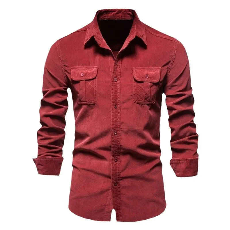 Men's Business Casual Long Sleeve Cotton Velvet Shirt Slim Fit Autumn Wear Comfortable Breathable Fashionable New Style Shirt - Ellianto fashion Men's