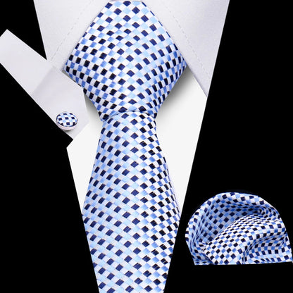 Tie Men Business Necktie Set Classic Plaid Cufflinks Handkerchief For Suit Wedding High Quality 3pcs Ties Sets Formal Gravata - Ellianto fashion Men's