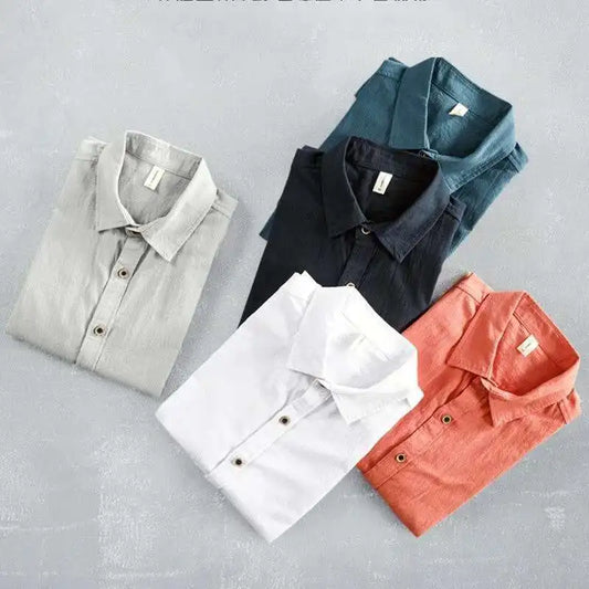 Casual Men's 100% Cotton Shirt Long Sleeve Lightweight Solid Color Vintage Shirt 2025 Men's Fashion Classics Top shirts for men - Ellianto fashion Men's