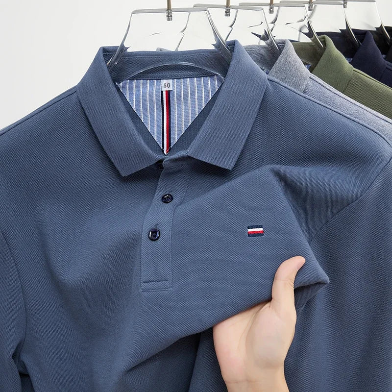 2025 New Men's Casual and Fashionable Embroidered Long Sleeved Polo Shirt Comfortable Breathable and Versatile Summer Top - Ellianto fashion Men's
