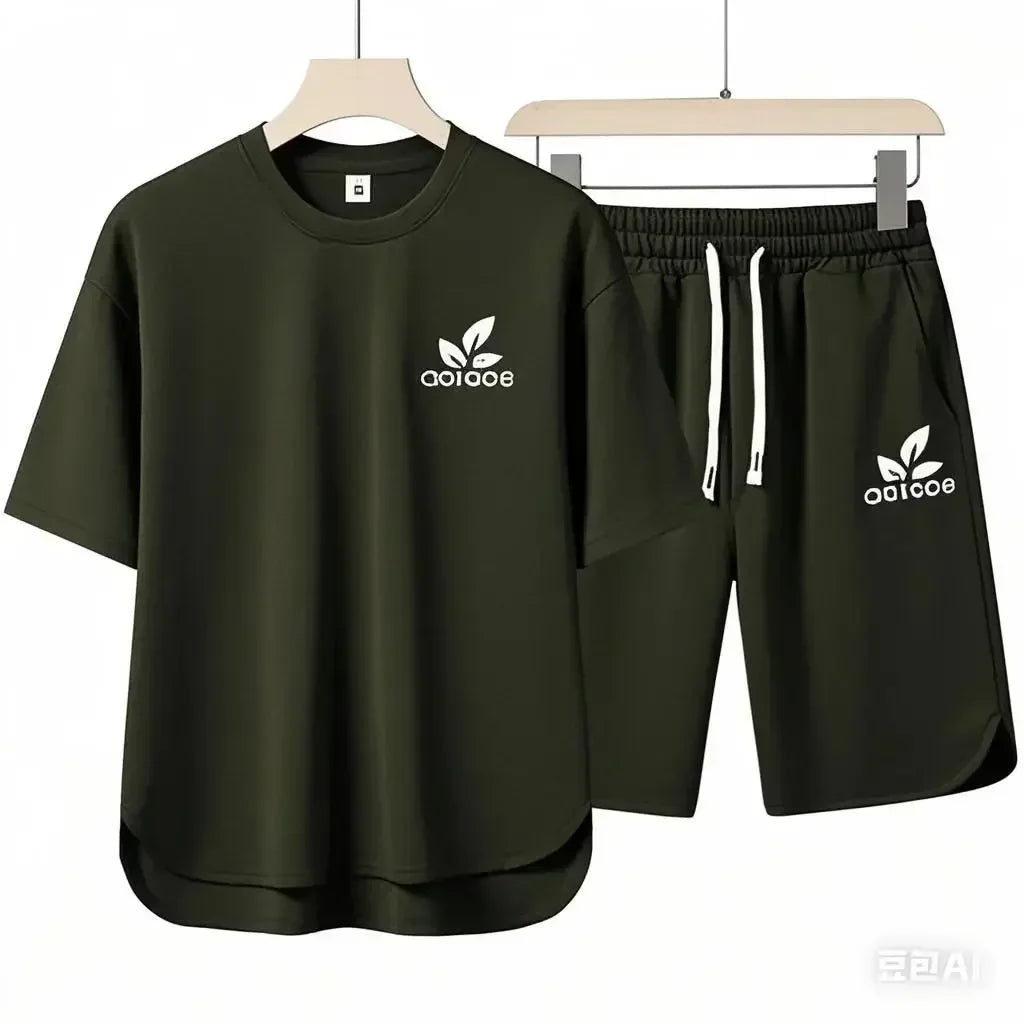 Set 2025 High-quality European and American men's casual sportswear: a comfortable and breathable two-piece set consisting of a fitn - Ellianto fashion Men's