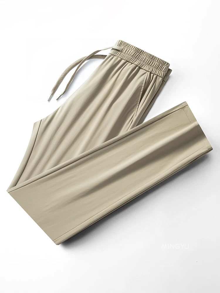 Summer High Stretch Smooth Ice Silk Casual Pants Man Thin Soft Elastic Waist Korean Grey Sweatpants Sports Jogging Trousers Male - Ellianto fashion Men's