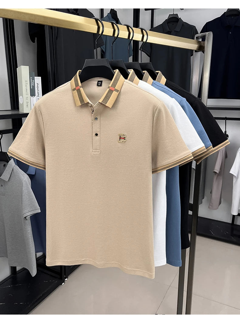 New men's fashionable short sleeved summer designer exquisite craftsmanship embroidery stand collar polo business casual T-shirt - Ellianto fashion Men's