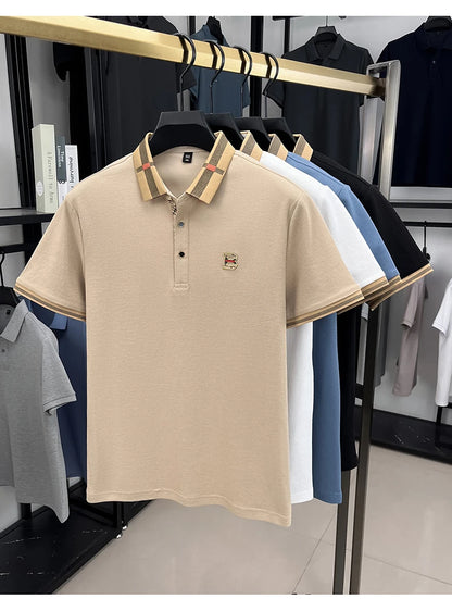New men's fashionable short sleeved summer designer exquisite craftsmanship embroidery stand collar polo business casual T-shirt - Ellianto fashion Men's