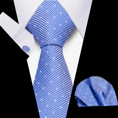 Business Ties For Men Tie Set Dots Necktie Classic Plaid Cufflinks Stripe Handkerchief For Wedding High Quality Formal Gravata - Ellianto fashion Men's