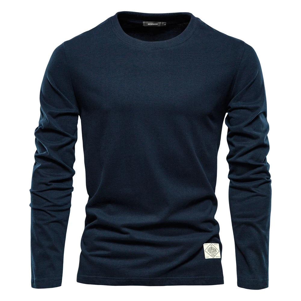 Men‘s T-shirts 100% Cotton Long Sleeve Casual Tops Solid Color High Quality Backing T-Shirt Spring Autumn Classic Men Clothing - Ellianto fashion Men's