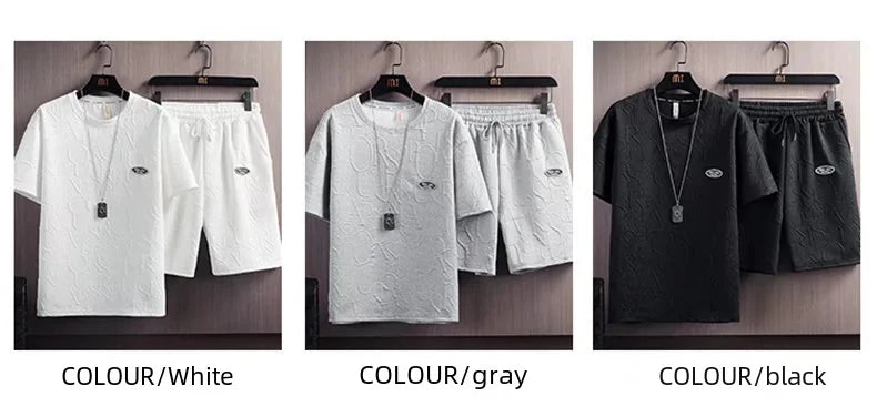 Summer Fashionable Korean Style Men's Short Sleeve Suit Versatile Waist Checked Five-point Shorts T-shirt Set Casual Wear - Ellianto fashion Men's