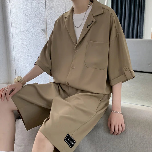 Set Faionable Casual Men's ort Sve Suit irt And orts Thin Summer Two-Piece Set Teenager Five-Quarter Pants Seven-Quart... - Ellianto fashion Men's