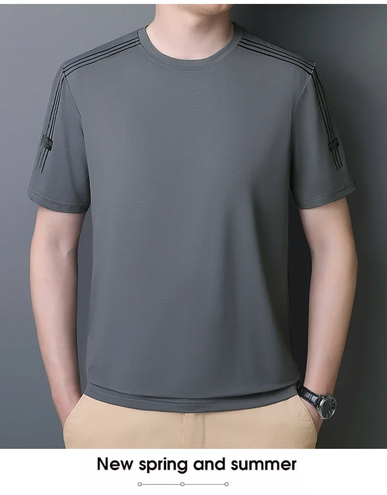 Summer Printed Ice Silk Men's T-shirt Sport Casual Running Fitness Breathable Short Sleeve Large Size Quick Dry Top - Ellianto fashion Men's