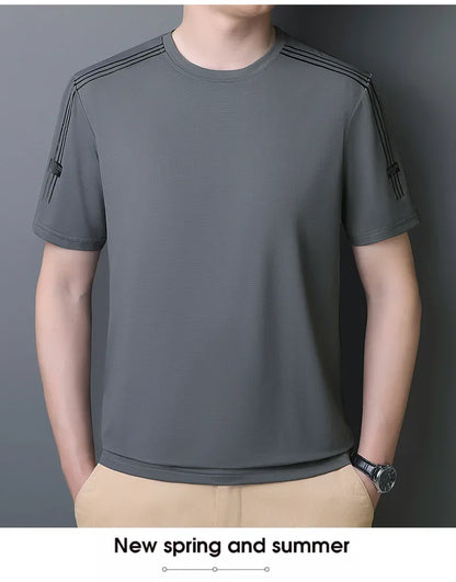 Summer Printed Ice Silk Men's T-shirt Sport Casual Running Fitness Breathable Short Sleeve Large Size Quick Dry Top - Ellianto fashion Men's