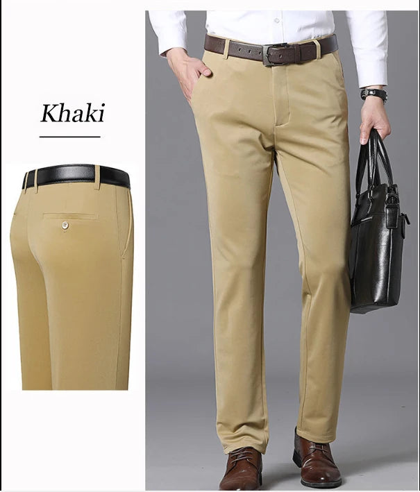 Men's Trousers Summer Thin Business Casual Pants Classic Solid Color Elastic Comfortable Loose Straight Brand Men's Wear - Ellianto fashion Men's