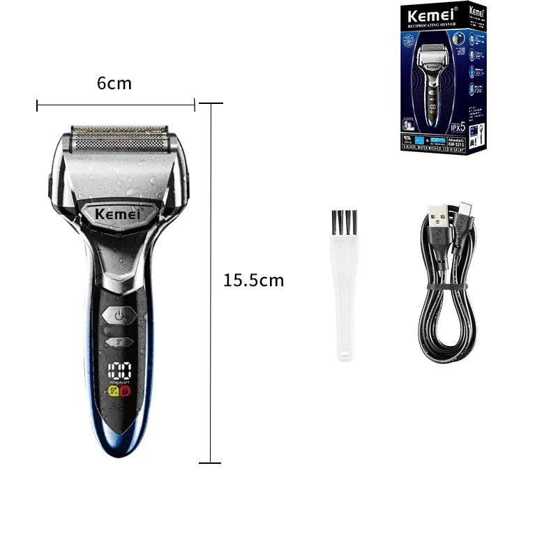 Kemei 5-Blade Electric Foil Shaver Men Face Beard Wet Dry Razor Rechargeable Bald Head Shaving Machine IPX7 Waterproof Washable - Ellianto fashion Men's