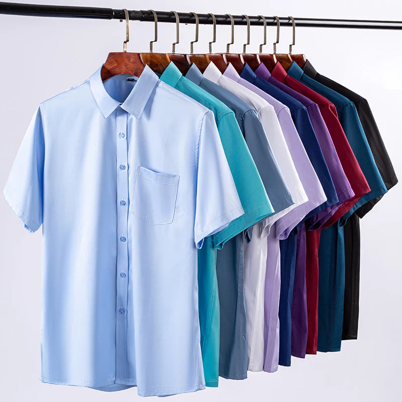 New Anti-Wrinkle Men Shirts Short Sleeves Dress Shirts For Men Slim Fit Camisa Social Business Blouse Pocket White Shirt S-7XL - Ellianto fashion Men's
