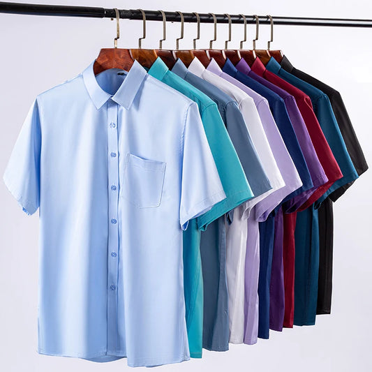 New Anti-Wrinkle Men Shirts Short Sleeves Dress Shirts For Men Slim Fit Camisa Social Business Blouse Pocket White Shirt S-7XL - Ellianto fashion Men's