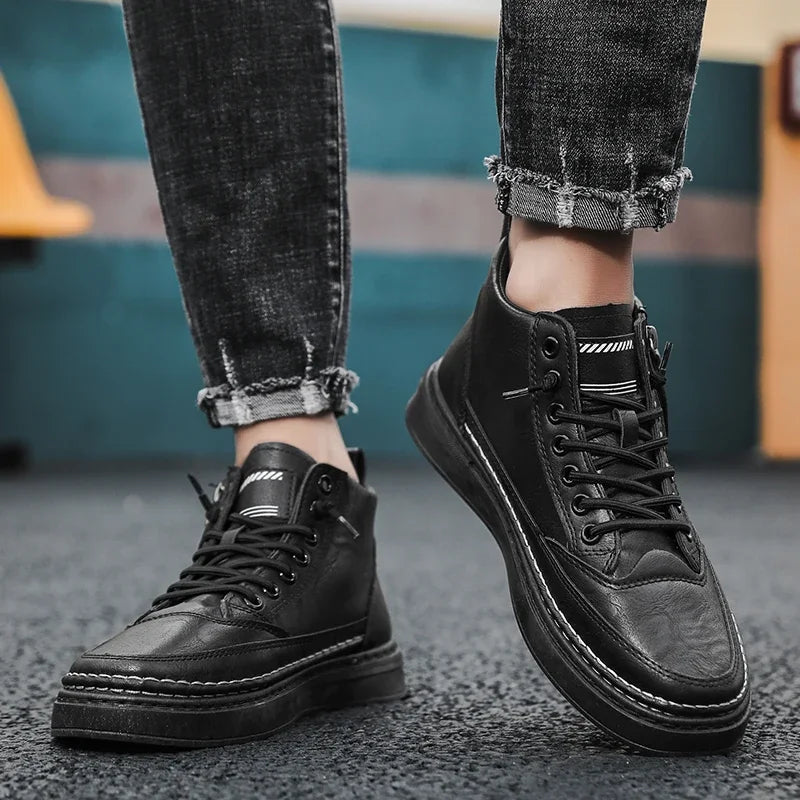 Men Boots Winter High Top Leather Shoes Fashion Cotton Shoes Fashion Ankle Boots Business Casual Outdoor Shoes Male Sneakers New - Ellianto fashion Men's