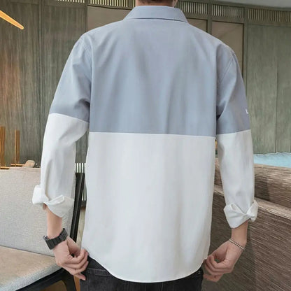 Men’s Colorblock Button-Down Jacket – Lightweight Cargo-Style Cardigan for Streetwear, Spring-Fall Comfort, and Trendy Korean Style