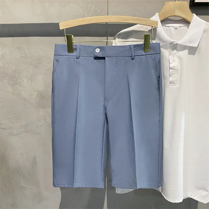 Chino Shorts Men Front Pleated Shorts Casual Bermuda Work Wear Shorts Korean Fashion Pants For Summer - Ellianto fashion Men's