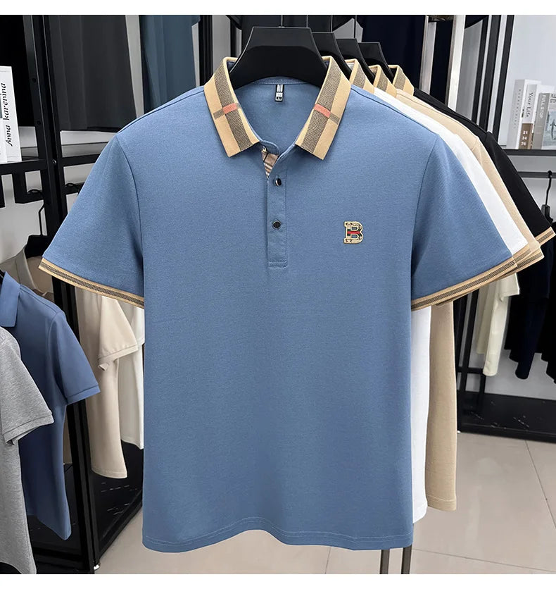 New men's fashionable short sleeved summer designer exquisite craftsmanship embroidery stand collar polo business casual T-shirt - Ellianto fashion Men's