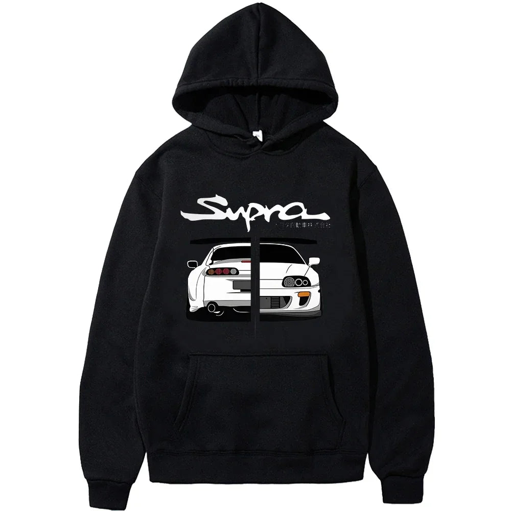 Initial D Supra Hoodie – Lightweight Japanese-Style Manga Print Sweatshirt with Loose Fit and Long Sleeves for Spring-Autumn Comfort