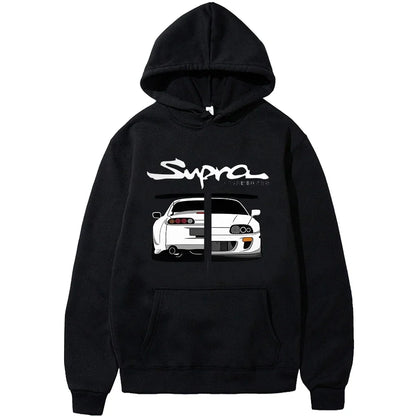 Initial D Supra Hoodie – Lightweight Japanese-Style Manga Print Sweatshirt with Loose Fit and Long Sleeves for Spring-Autumn Comfort