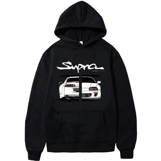Initial D Supra Hoodie – Lightweight Japanese-Style Manga Print Sweatshirt with Loose Fit and Long Sleeves for Spring-Autumn Comfort