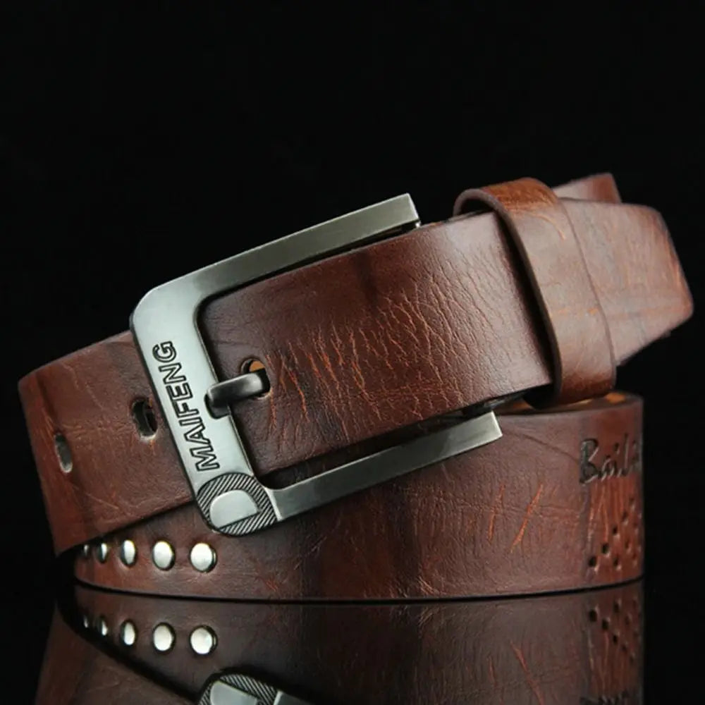 Simple Leather Men's Belt Luxury High Quality Classic Buckle Business Cowboy Vintage Waistband Alloy Belts - Ellianto fashion Men's