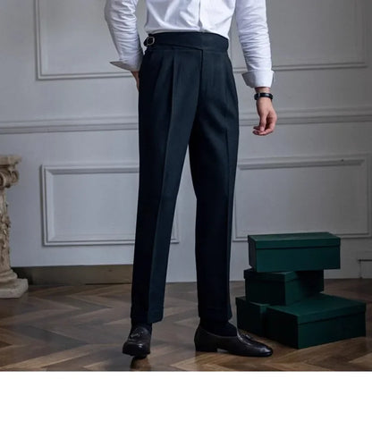 High Waist Straight Leg Casual Men's Trousers Italian Neapolitan Style Versatile Long Pants British Retro Suiting - Ellianto fashion Men's