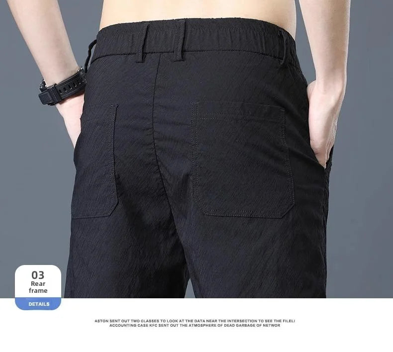 Men's Summer Thin Casual Pants Breathable Ice Silk Elastic Straight-leg Loose-fit Quick Dry Pants Trendy Versatile Long - Ellianto fashion Men's